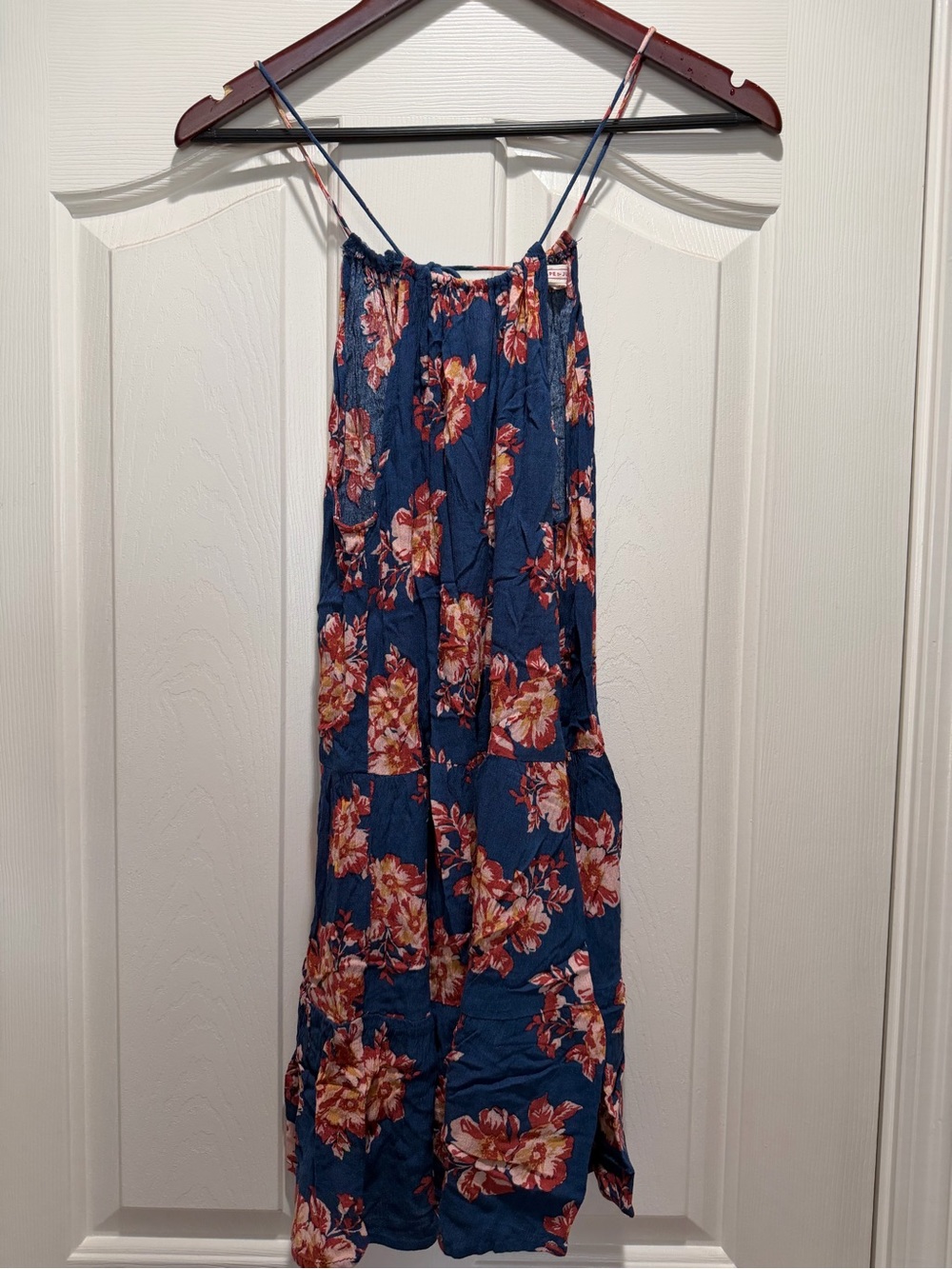 Cape Juby Navy Floral Maxi Dress with Pink-Red Blooms